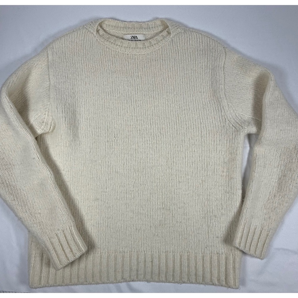 Zara Man New York Edition Cream Ribbed Crewneck Sweater Off White Size M